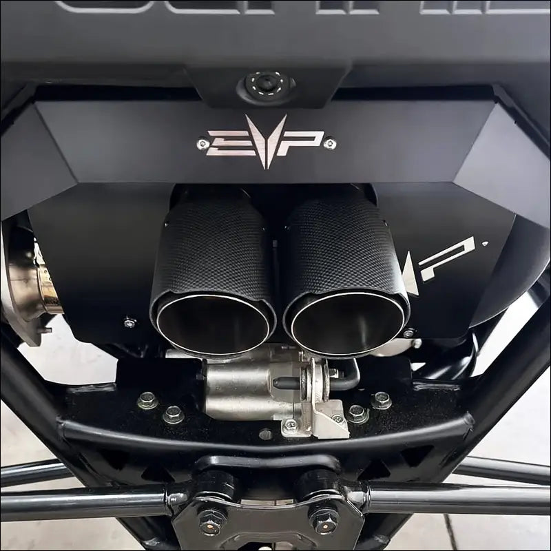 Polaris RZR Pro R Magnum XR Series Twin-Exit Exhaust - Brushed Stainless Finish / Twin Tip / Heatshield w/ Accent