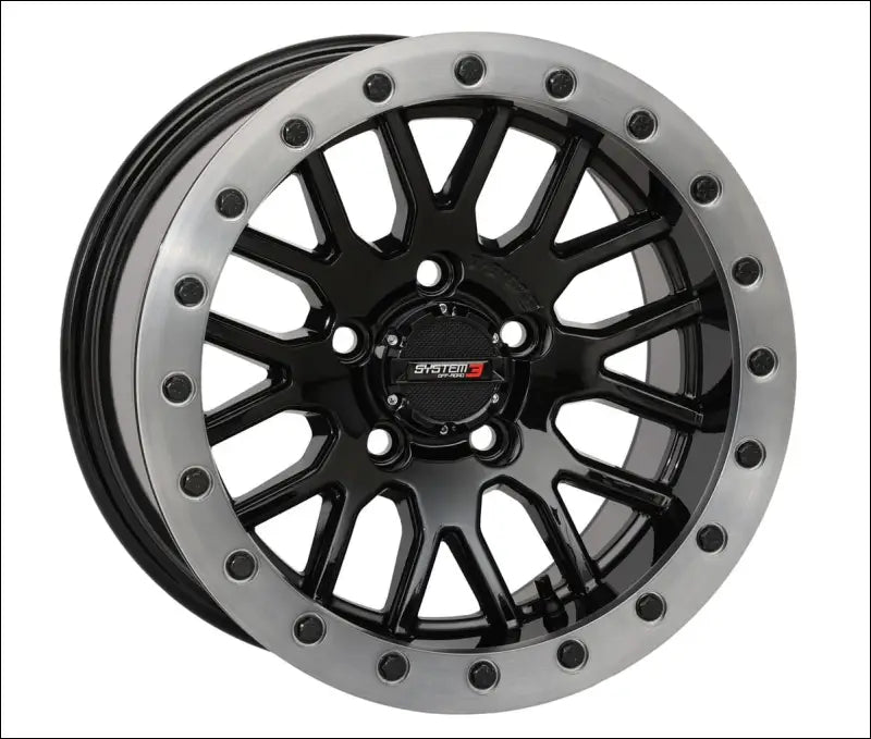System 3 SB-9 Beadlock Wheel - Gloss Black With Matte Brushed Ring - 15x9 / 4x137 / 5 + 4( + 10mm) - Wheels