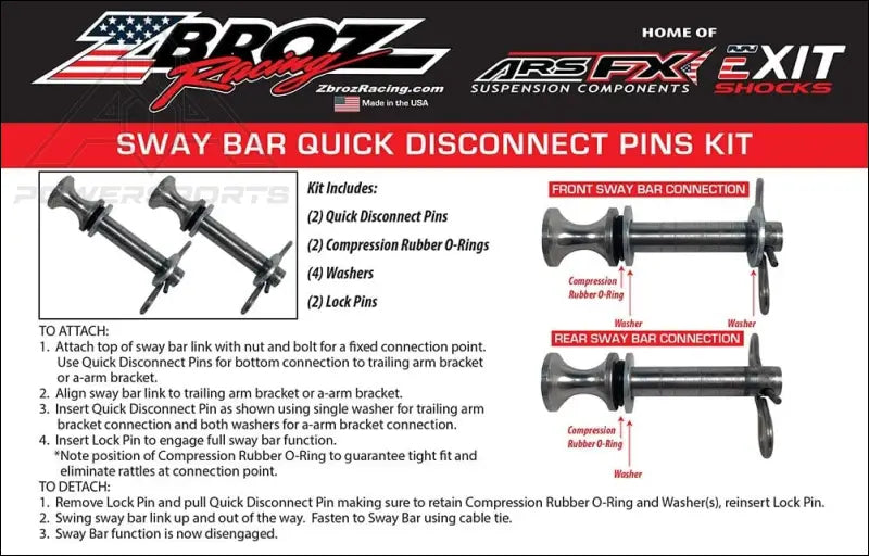Zbroz RZR XP 1000 / XP4 / RS1 Sway Bar Quick Disconnect Pull Pins