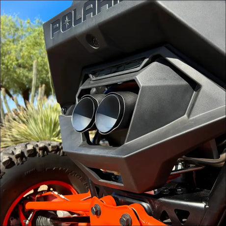Polaris RZR Pro R Magnum Twin-Exit Exhaust - Brushed Stainless Finish / Twin Tip / Black Heatshield w/ Red Accent