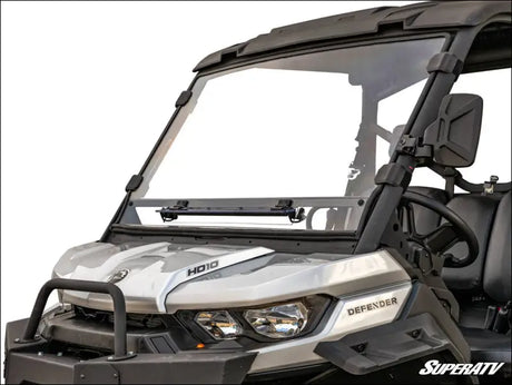 SuperATV Can-Am Defender Scratch Resistant Vented Full Windshield - Flip-Up Vent Panel